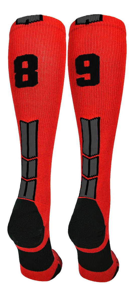 MadSportsStuff socks #89 / Large Player Id Jersey Number Socks Over the Calf Length Red Black