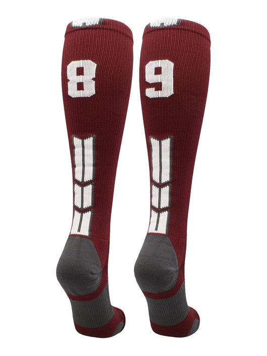 MadSportsStuff socks #89 / Medium Player Id Jersey Number Socks Over the Calf Length Maroon White
