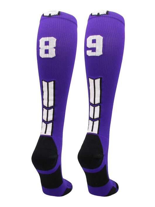 MadSportsStuff socks #89 / Medium Player Id Jersey Number Socks Over the Calf Length Purple White