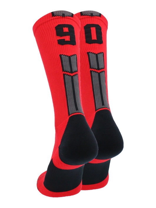 MadSportsStuff socks #90 / Large Player Id Jersey Number Socks Crew Length Red Black