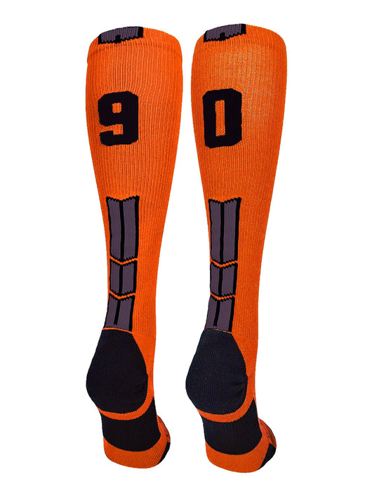 MadSportsStuff socks #90 / Large Player Id Jersey Number Socks Over the Calf Length Orange Black