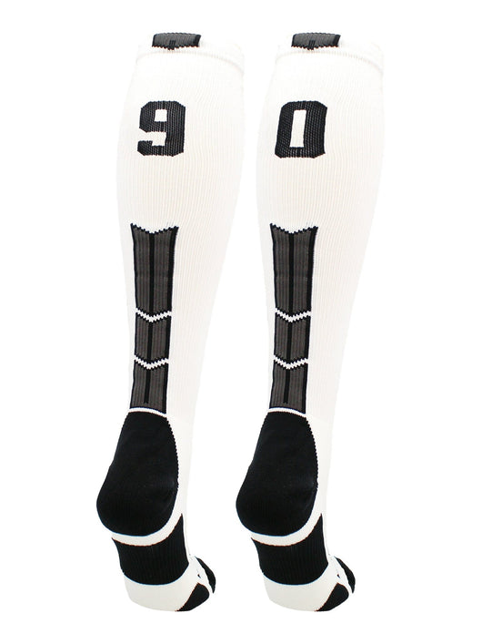 MadSportsStuff socks #90 / Large Player Id Jersey Number Socks Over the Calf Length White Black