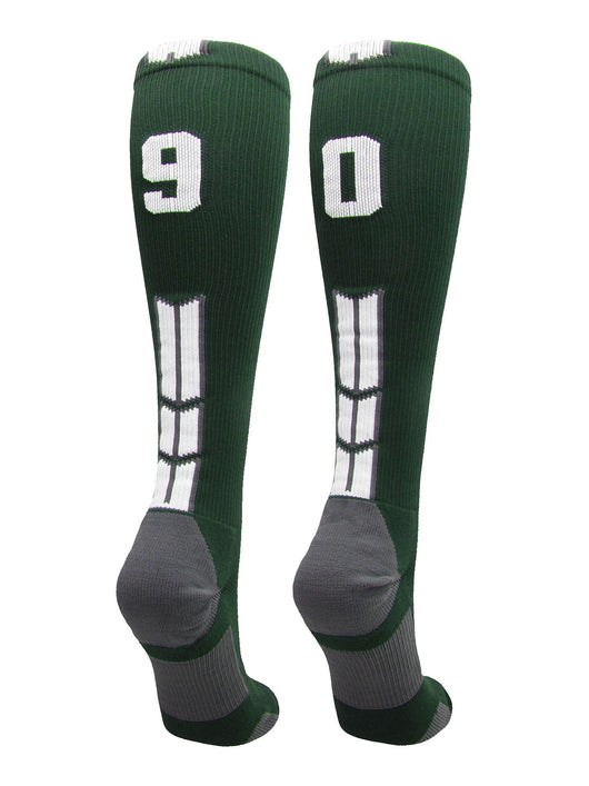 MadSportsStuff socks #90 / Medium Player Id Jersey Number Socks Over the Calf Length Dark Green White