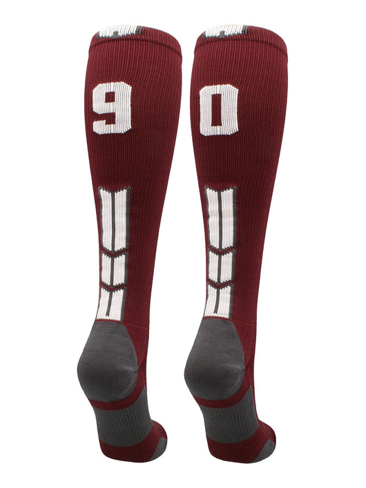 MadSportsStuff socks #90 / Medium Player Id Jersey Number Socks Over the Calf Length Maroon White