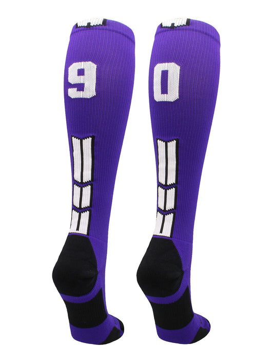 MadSportsStuff socks #90 / Medium Player Id Jersey Number Socks Over the Calf Length Purple White