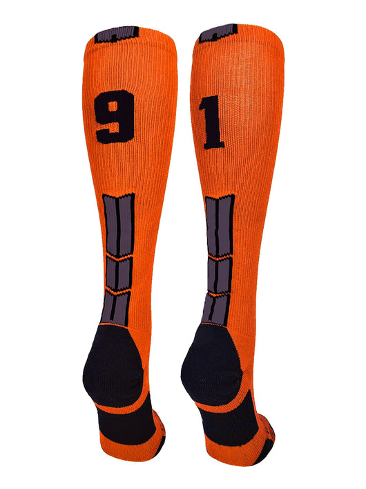 MadSportsStuff socks #91 / Large Player Id Jersey Number Socks Over the Calf Length Orange Black