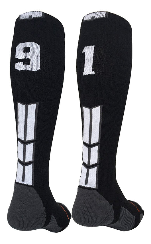MadSportsStuff socks #91 / Medium Player Id Jersey Number Socks Over the Calf Length Black White