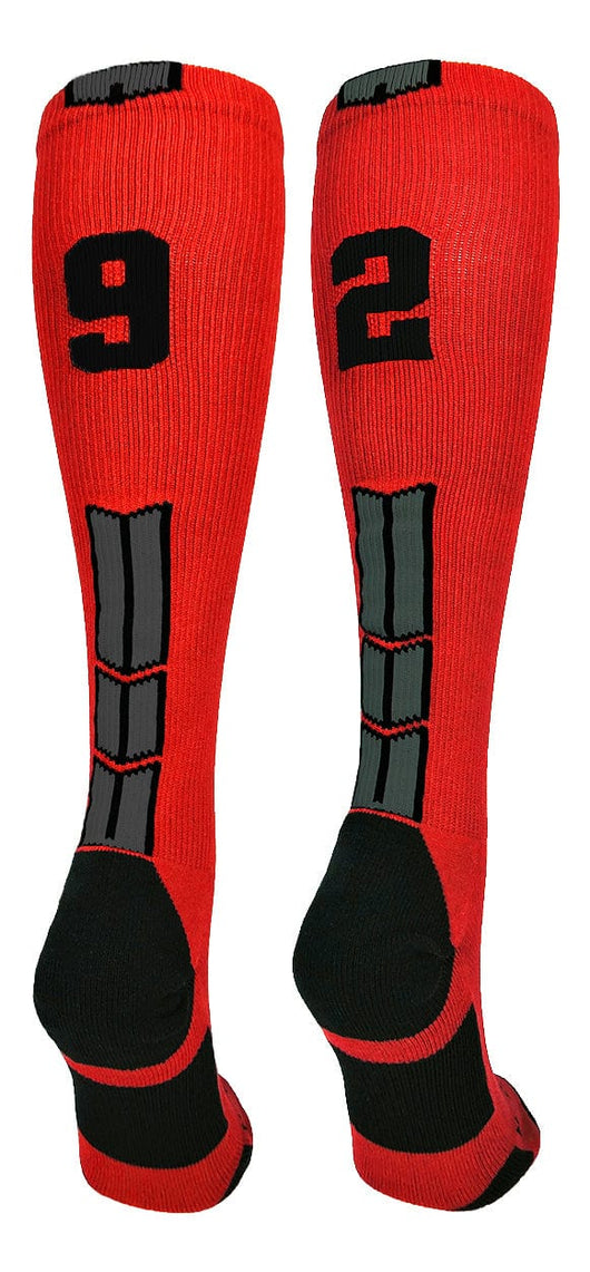 MadSportsStuff socks #92 / Large Player Id Jersey Number Socks Over the Calf Length Red Black