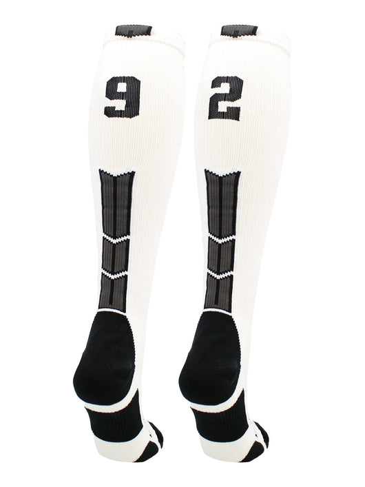 MadSportsStuff socks #92 / Large Player Id Jersey Number Socks Over the Calf Length White Black