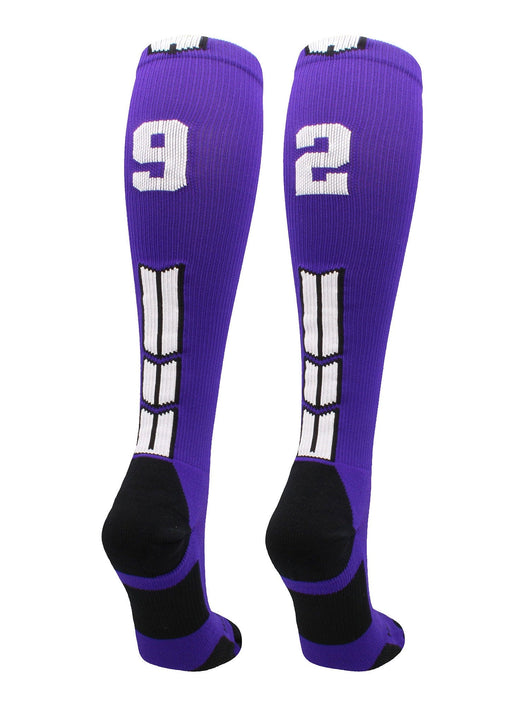 MadSportsStuff socks #92 / Medium Player Id Jersey Number Socks Over the Calf Length Purple White