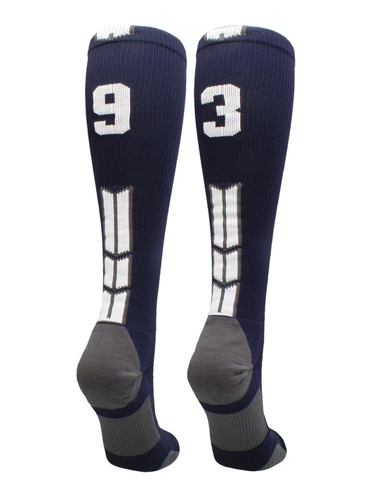 MadSportsStuff socks #93 / Large Player Id Jersey Number Socks Over the Calf Length Navy White
