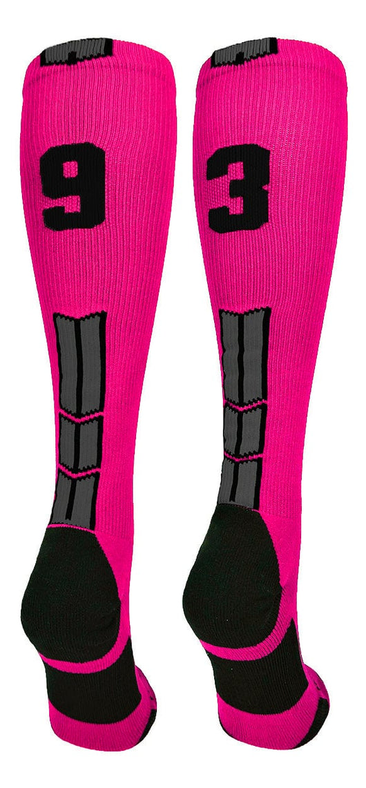MadSportsStuff socks #93 / Large Player Id Jersey Number Socks Over the Calf Length Neon Pink Black