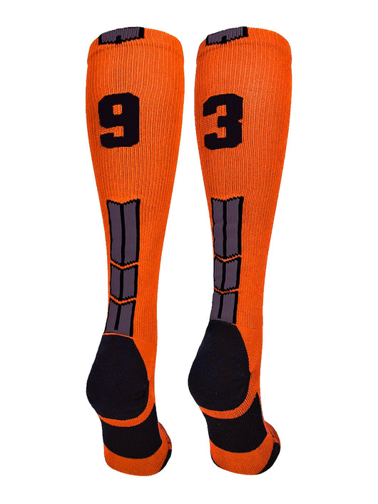 MadSportsStuff socks #93 / Large Player Id Jersey Number Socks Over the Calf Length Orange Black
