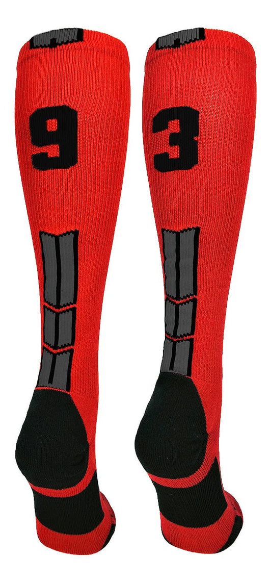 MadSportsStuff socks #93 / Large Player Id Jersey Number Socks Over the Calf Length Red Black