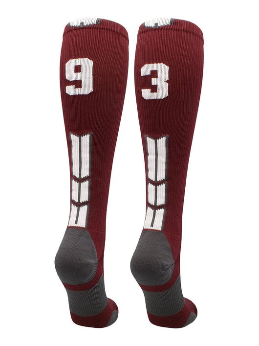 MadSportsStuff socks #93 / Medium Player Id Jersey Number Socks Over the Calf Length Maroon White