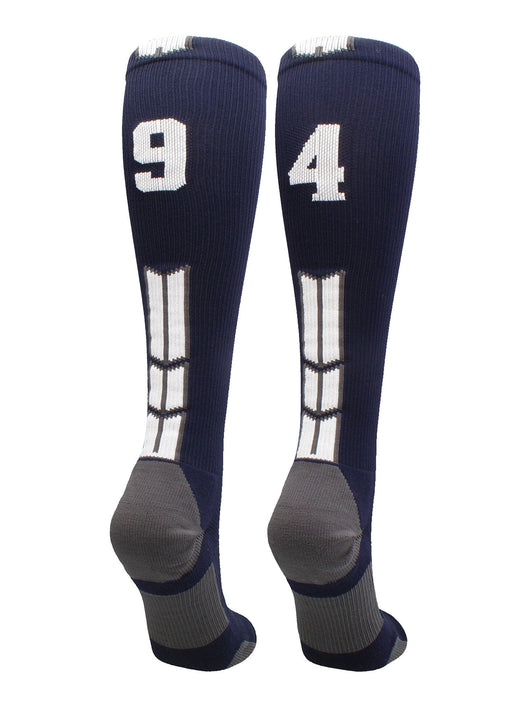MadSportsStuff socks #94 / Large Player Id Jersey Number Socks Over the Calf Length Navy White