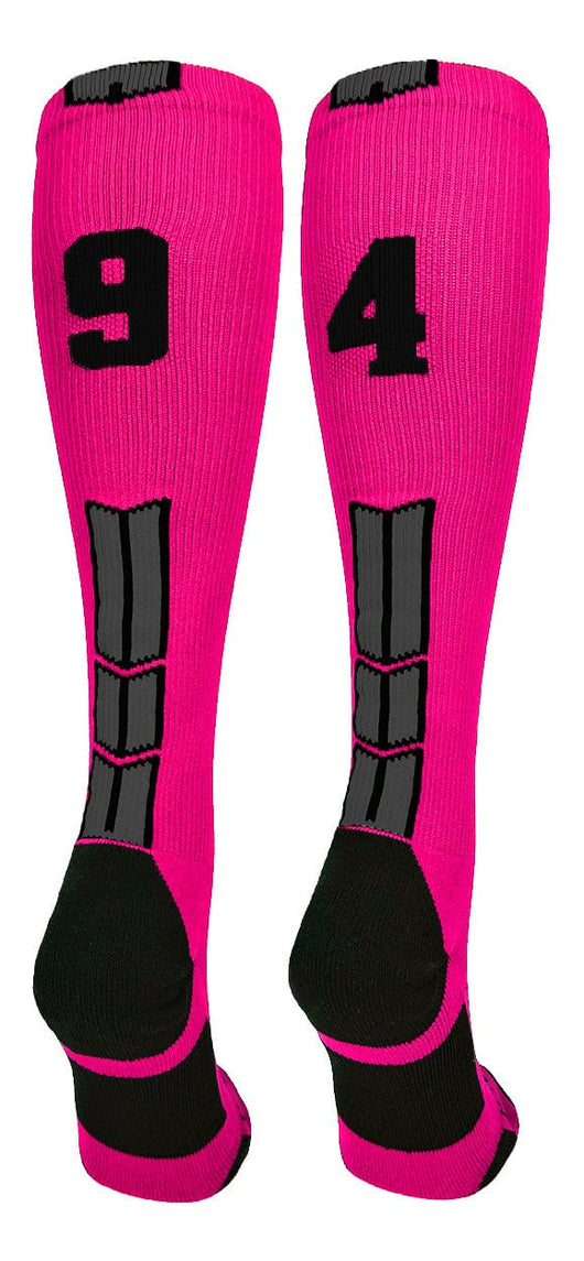 MadSportsStuff socks #94 / Large Player Id Jersey Number Socks Over the Calf Length Neon Pink Black