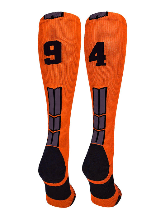 MadSportsStuff socks #94 / Large Player Id Jersey Number Socks Over the Calf Length Orange Black