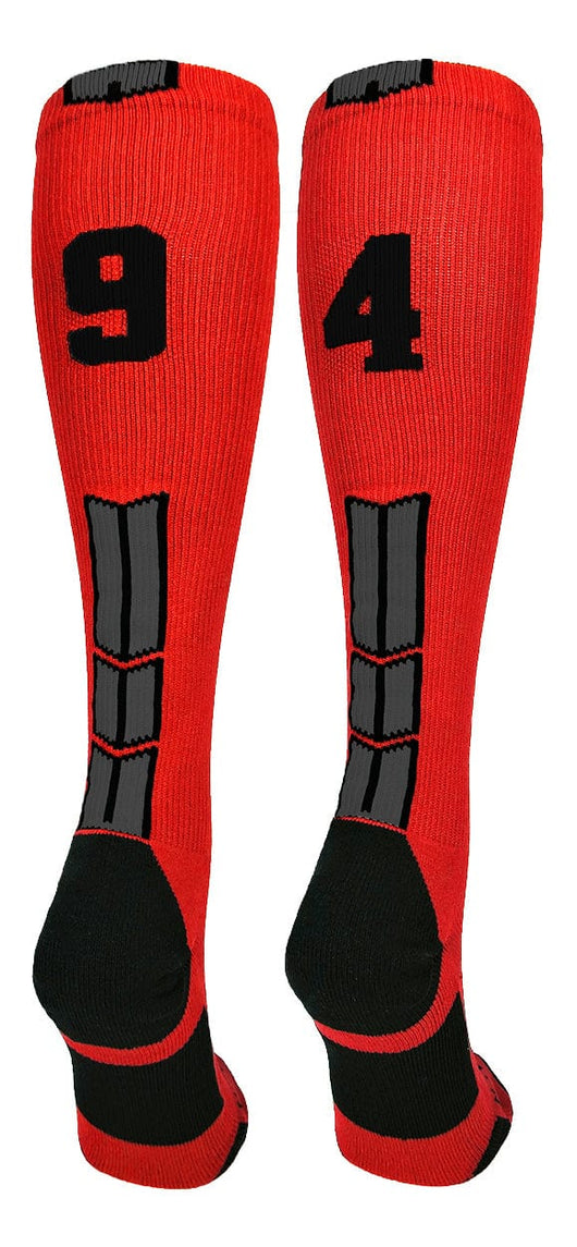 MadSportsStuff socks #94 / Large Player Id Jersey Number Socks Over the Calf Length Red Black