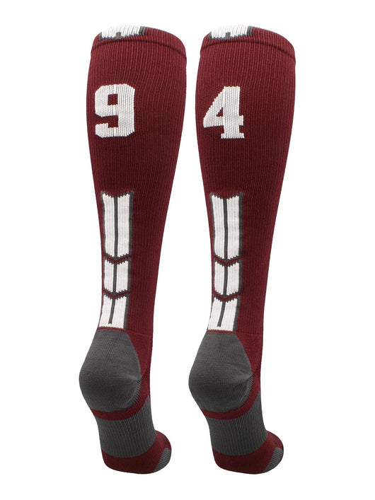 MadSportsStuff socks #94 / Medium Player Id Jersey Number Socks Over the Calf Length Maroon White