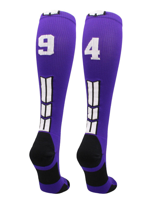 MadSportsStuff socks #94 / Medium Player Id Jersey Number Socks Over the Calf Length Purple White