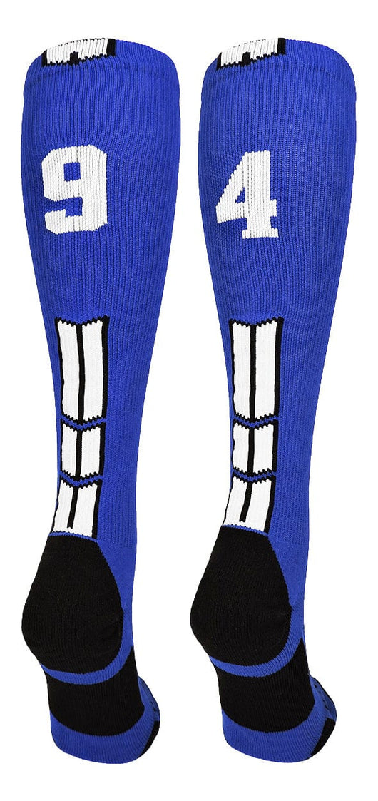 MadSportsStuff socks #94 / Small Player Id Jersey Number Socks Over the Calf Length Royal White