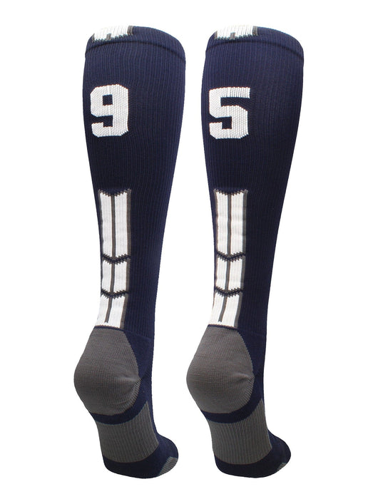 MadSportsStuff socks #95 / Large Player Id Jersey Number Socks Over the Calf Length Navy White