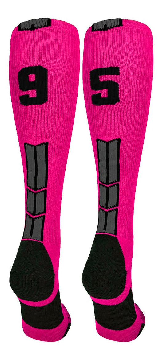 MadSportsStuff socks #95 / Large Player Id Jersey Number Socks Over the Calf Length Neon Pink Black