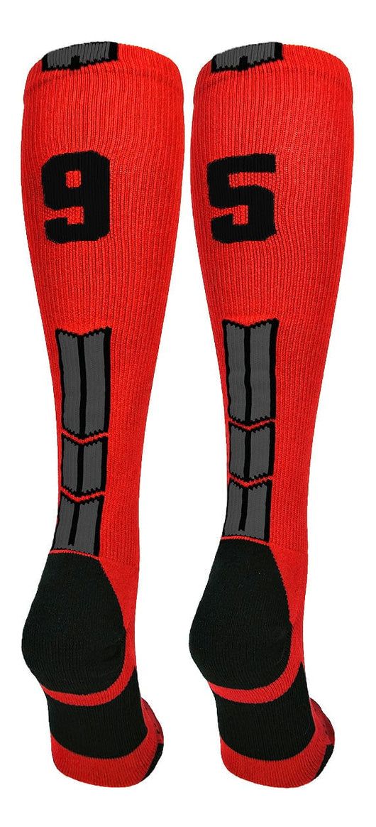 MadSportsStuff socks #95 / Large Player Id Jersey Number Socks Over the Calf Length Red Black