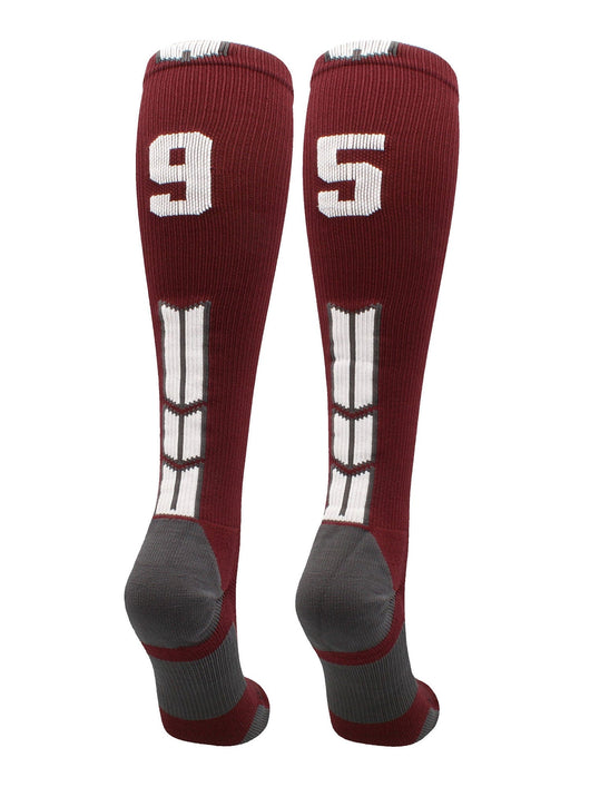 MadSportsStuff socks #95 / Medium Player Id Jersey Number Socks Over the Calf Length Maroon White