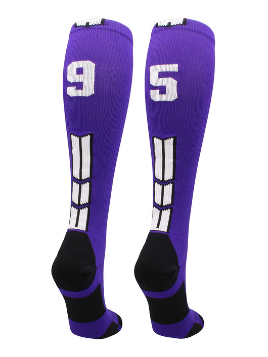 MadSportsStuff socks #95 / Medium Player Id Jersey Number Socks Over the Calf Length Purple White
