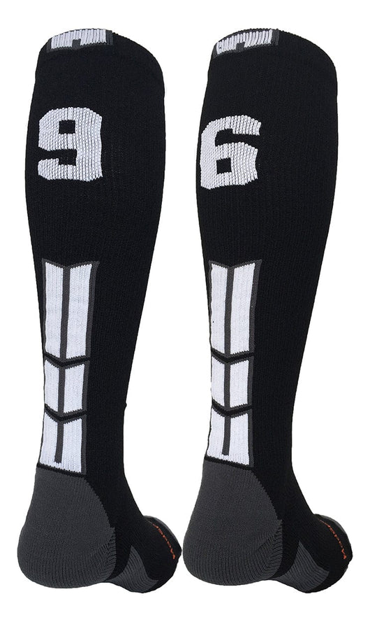 MadSportsStuff socks #96 / Large Player Id Jersey Number Socks Over the Calf Length Black White