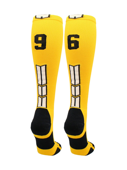 MadSportsStuff socks #96 / Large Player Id Jersey Number Socks Over the Calf Length Gold Black