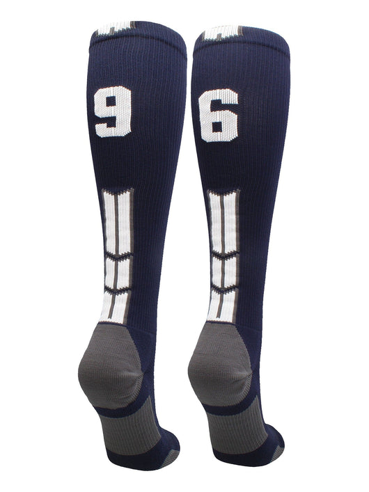 MadSportsStuff socks #96 / Large Player Id Jersey Number Socks Over the Calf Length Navy White