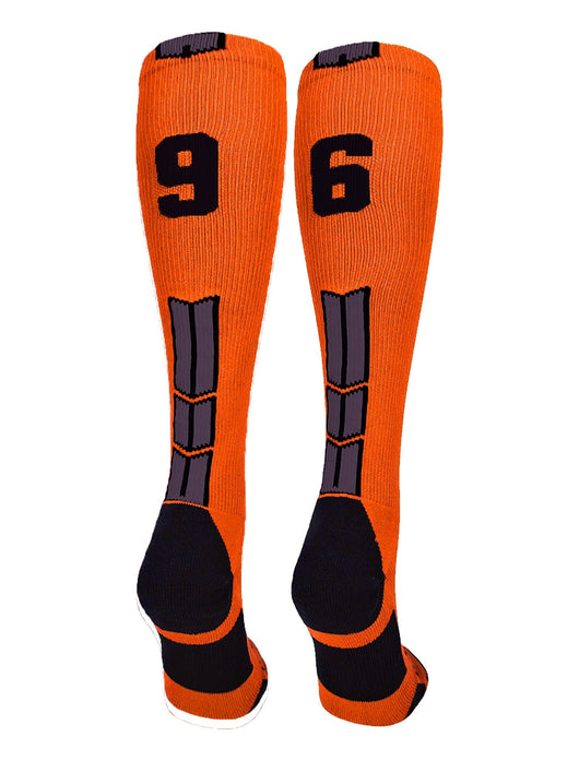 MadSportsStuff socks #96 / Large Player Id Jersey Number Socks Over the Calf Length Orange Black
