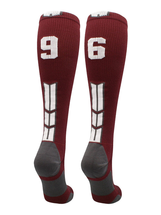 MadSportsStuff socks #96 / Medium Player Id Jersey Number Socks Over the Calf Length Maroon White