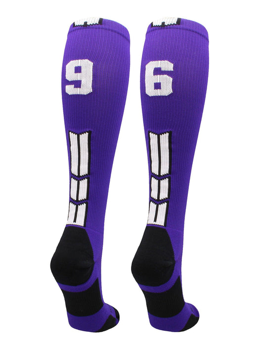 MadSportsStuff socks #96 / Medium Player Id Jersey Number Socks Over the Calf Length Purple White