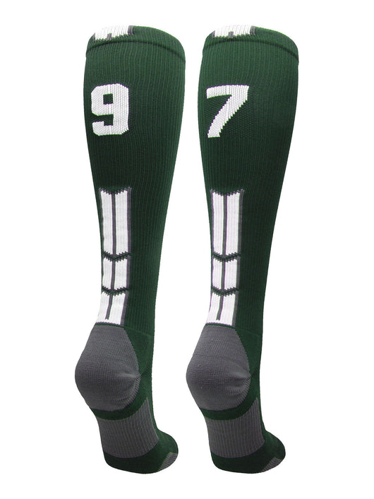 MadSportsStuff socks #97 / Large Player Id Jersey Number Socks Over the Calf Length Dark Green White