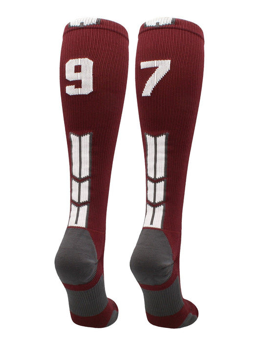 MadSportsStuff socks #97 / Medium Player Id Jersey Number Socks Over the Calf Length Maroon White