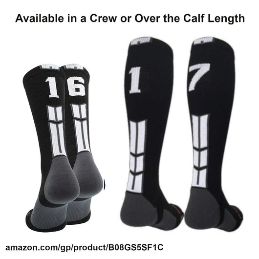 MadSportsStuff socks Player Id Jersey Number Socks Over the Calf Length Black White