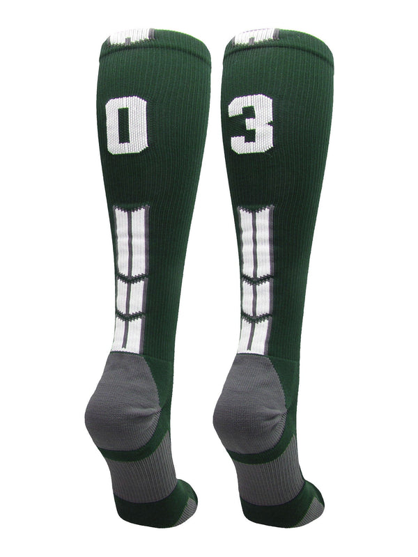 MadSportsStuff socks Player Id Jersey Number Socks Over the Calf Length Dark Green White