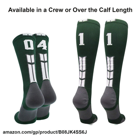 MadSportsStuff socks Player Id Jersey Number Socks Over the Calf Length Dark Green White
