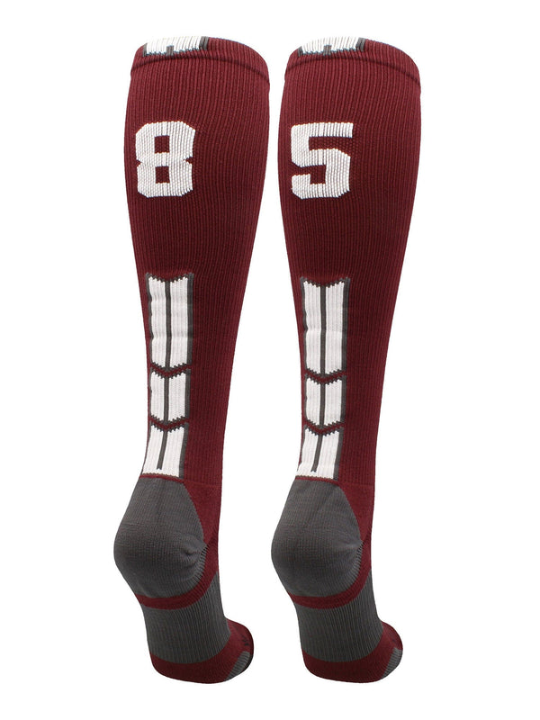 MadSportsStuff socks Player Id Jersey Number Socks Over the Calf Length Maroon White