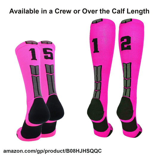 MadSportsStuff socks Player Id Jersey Number Socks Over the Calf Length Neon Pink Black
