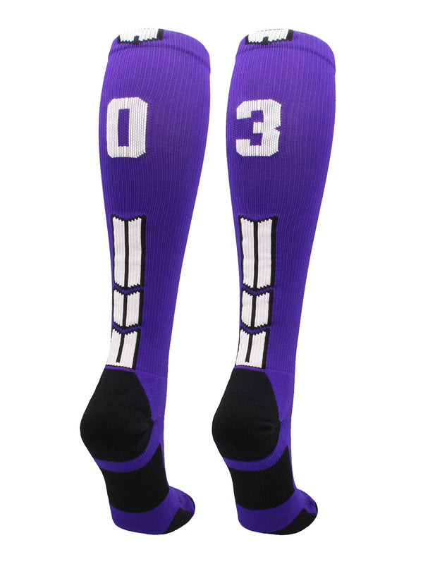 MadSportsStuff socks Player Id Jersey Number Socks Over the Calf Length Purple White