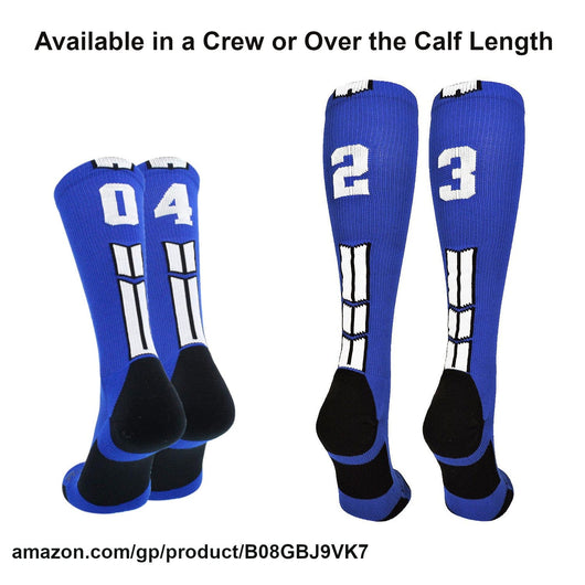 MadSportsStuff socks Player Id Jersey Number Socks Over the Calf Length Royal White