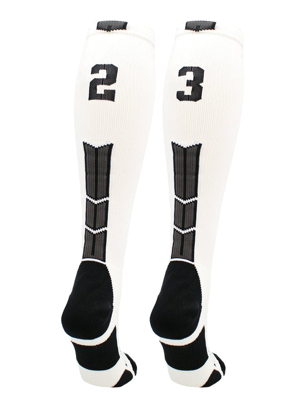 MadSportsStuff socks Player Id Jersey Number Socks Over the Calf Length White Black